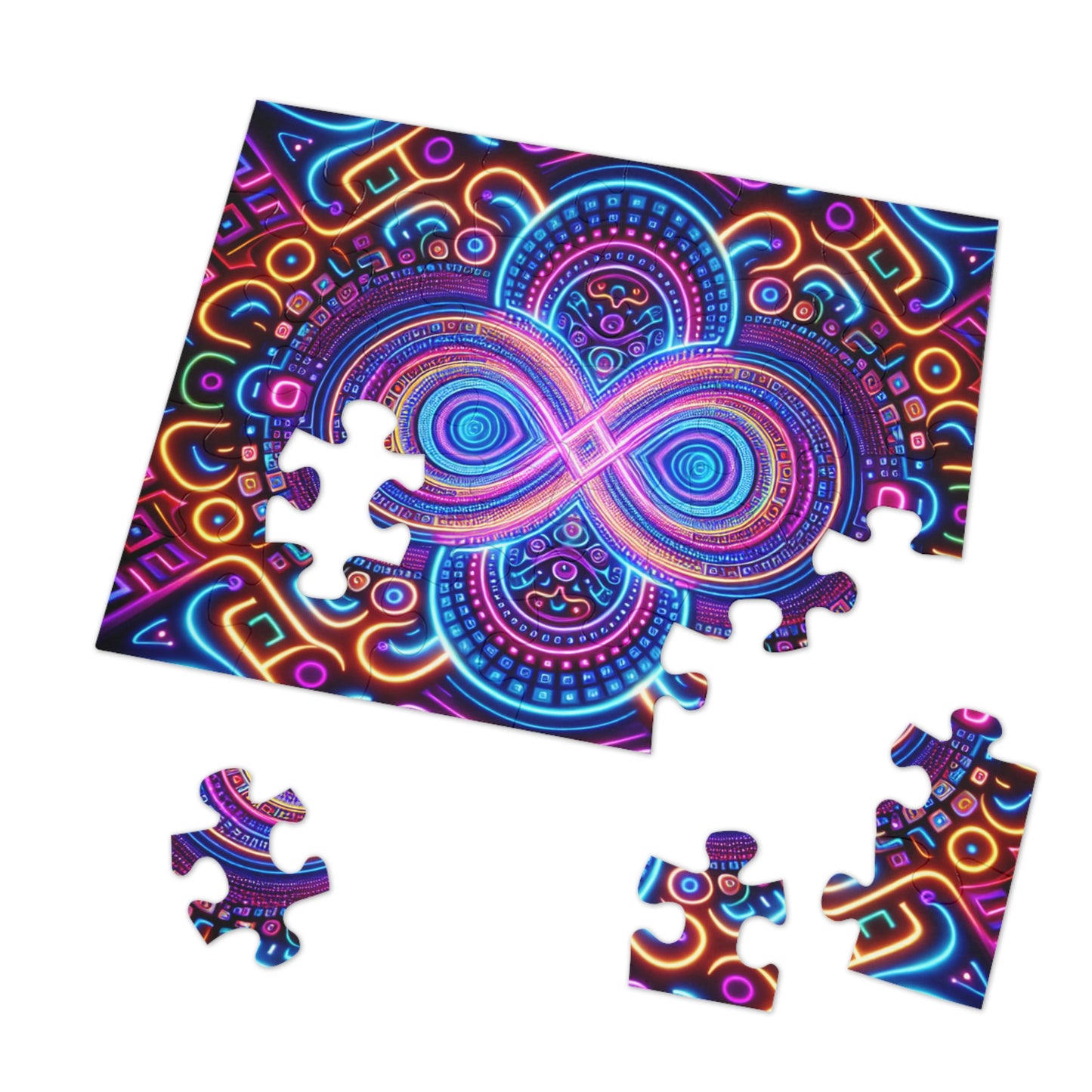 Neon Infinifinity - Neon Trippy Infinity Patterns Puzzle 30, 110, 252, and 1000 Pieces