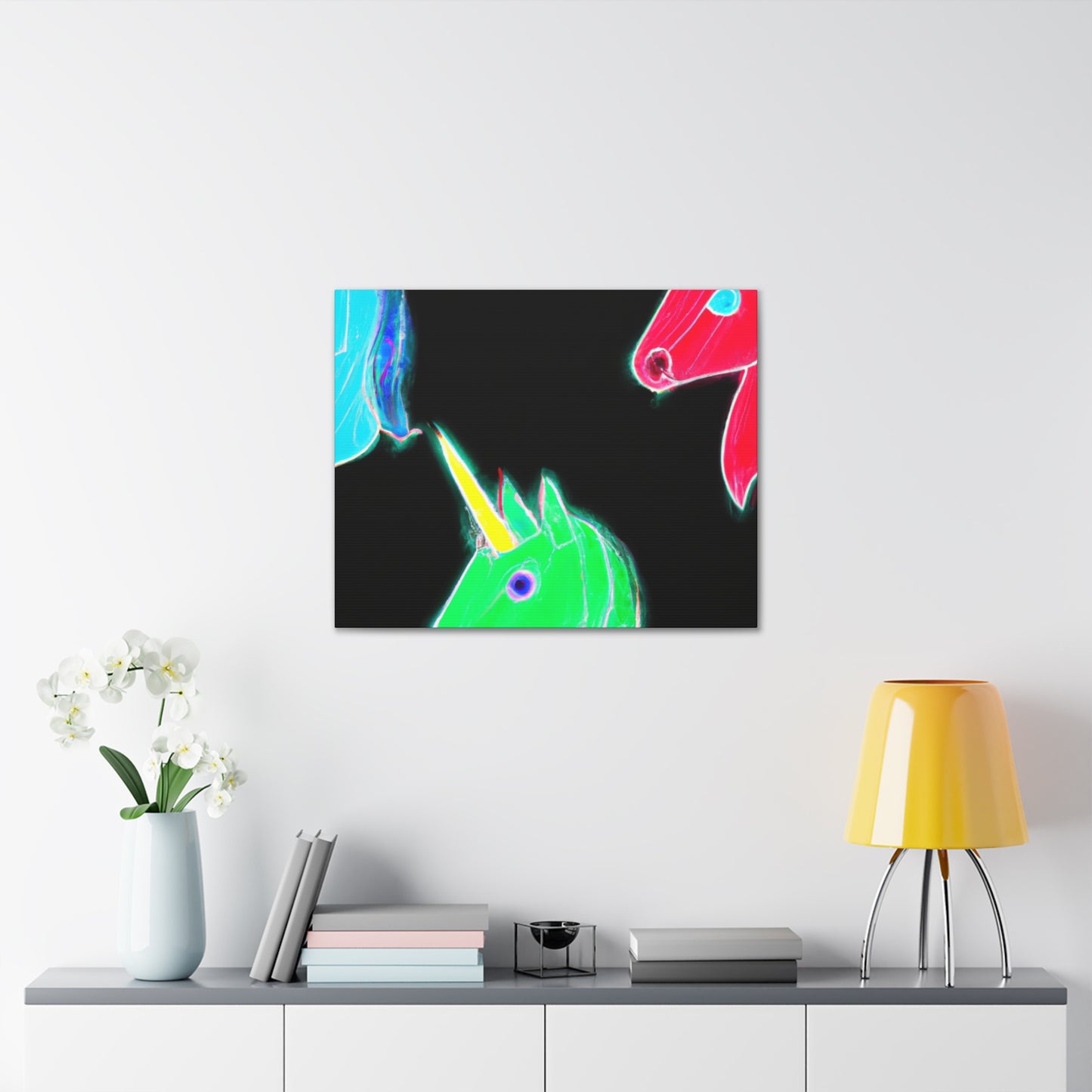 "Neon Rainbow Unicorn Cluster" NEON Unicorns Art Canvas