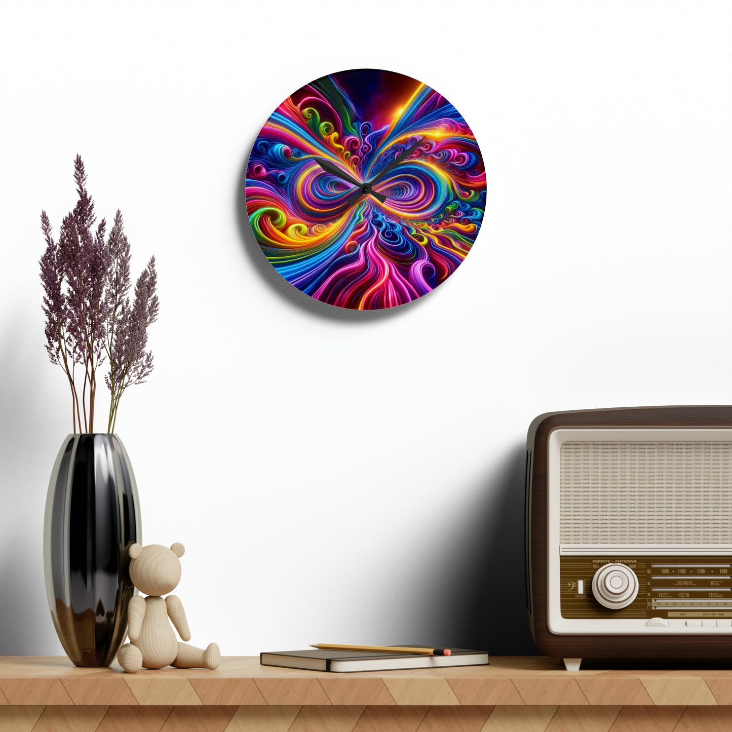 "Neon Infinity Mayhem" Infinity Patterns Art Acrylic Clock