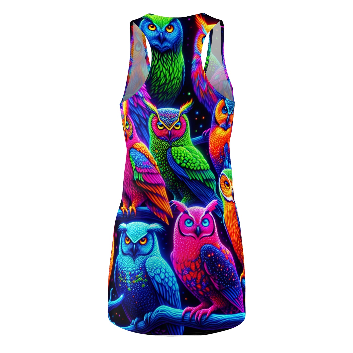 "Neon Nocturne" Neon Owls Racerback Dress