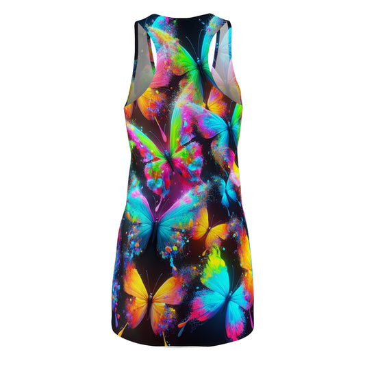 Neon Swarm Spectrum Neon Butterflies  Racerback Dress