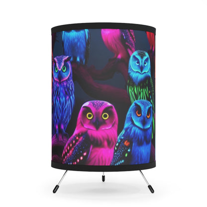 "Owls in Neon Hues" - NEON Owls Art Tripod Lamp