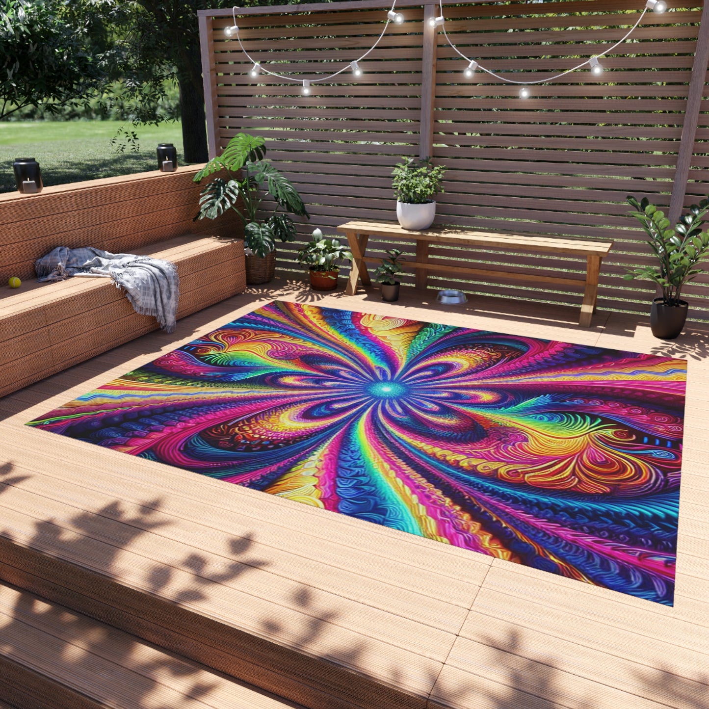 Cosmic Rainbow Infinity Spirograph. Infinity Patterns Outdoor Rug