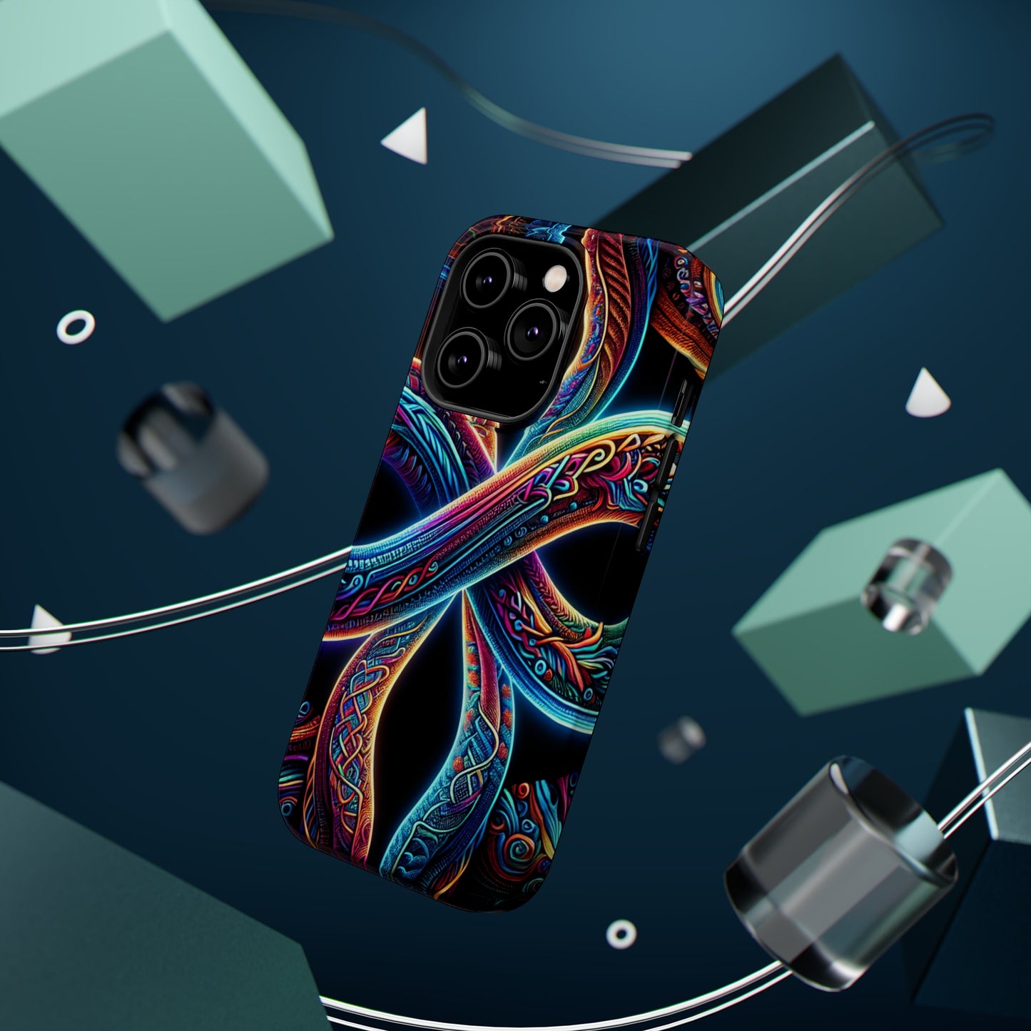 Vibrant Infinity Nocturne Neon Trippy Infinity Patterns Premium Art Magsafe Magnet Tough IPhone 13 14 15 Pro Plus Max and Mini in Matte and Glossy Phone cases