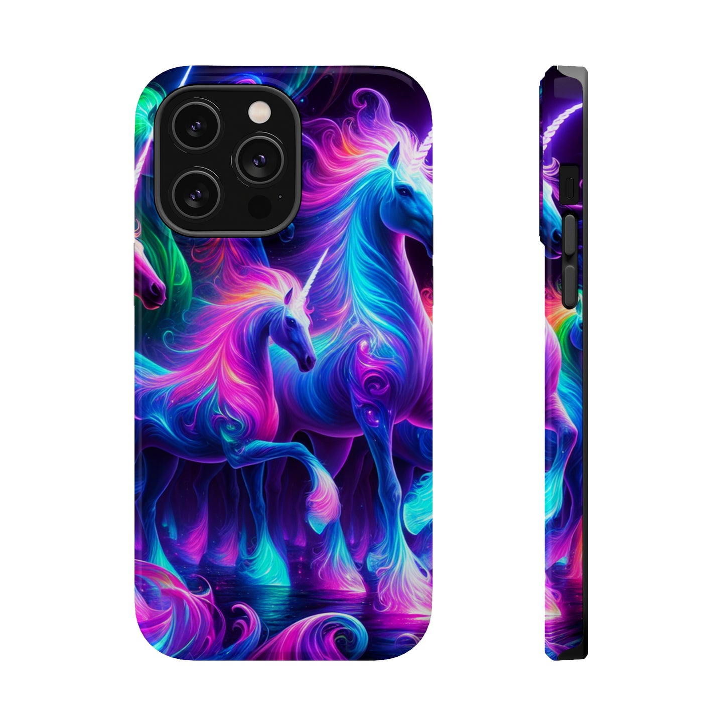 Neon Uniflourish Neon Unicorns Premium Art Magsafe Magnet Tough IPhone 13 14 15 Pro Plus Max and Mini in Matte and Glossy Phone cases