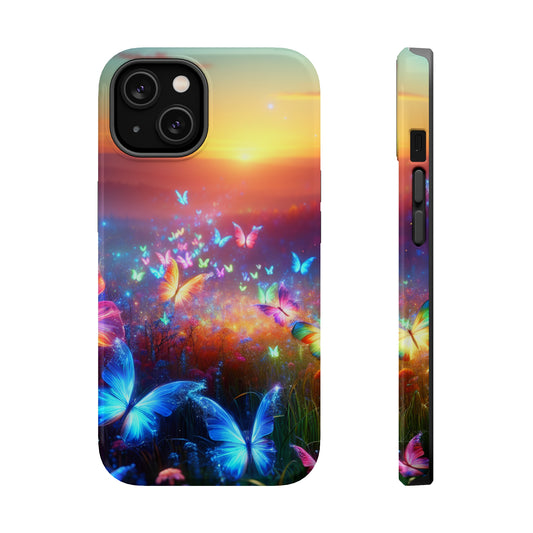 Neon Flight Fantasy Neon Butterflies Premium Art Magsafe Magnet Tough IPhone 13 14 15 Pro Plus Max and Mini in Matte and Glossy Phone cases