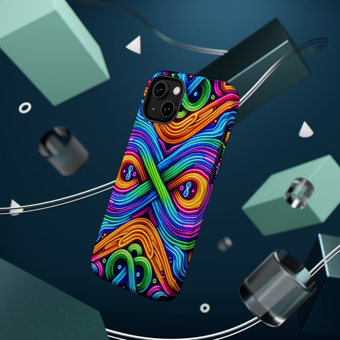 Cosmic Neon Infinity Spectacular. Neon Trippy Infinity Patterns Premium Art Magsafe Magnet Tough IPhone 13 14 15 Pro Plus Max and Mini in Matte and Glossy Phone cases