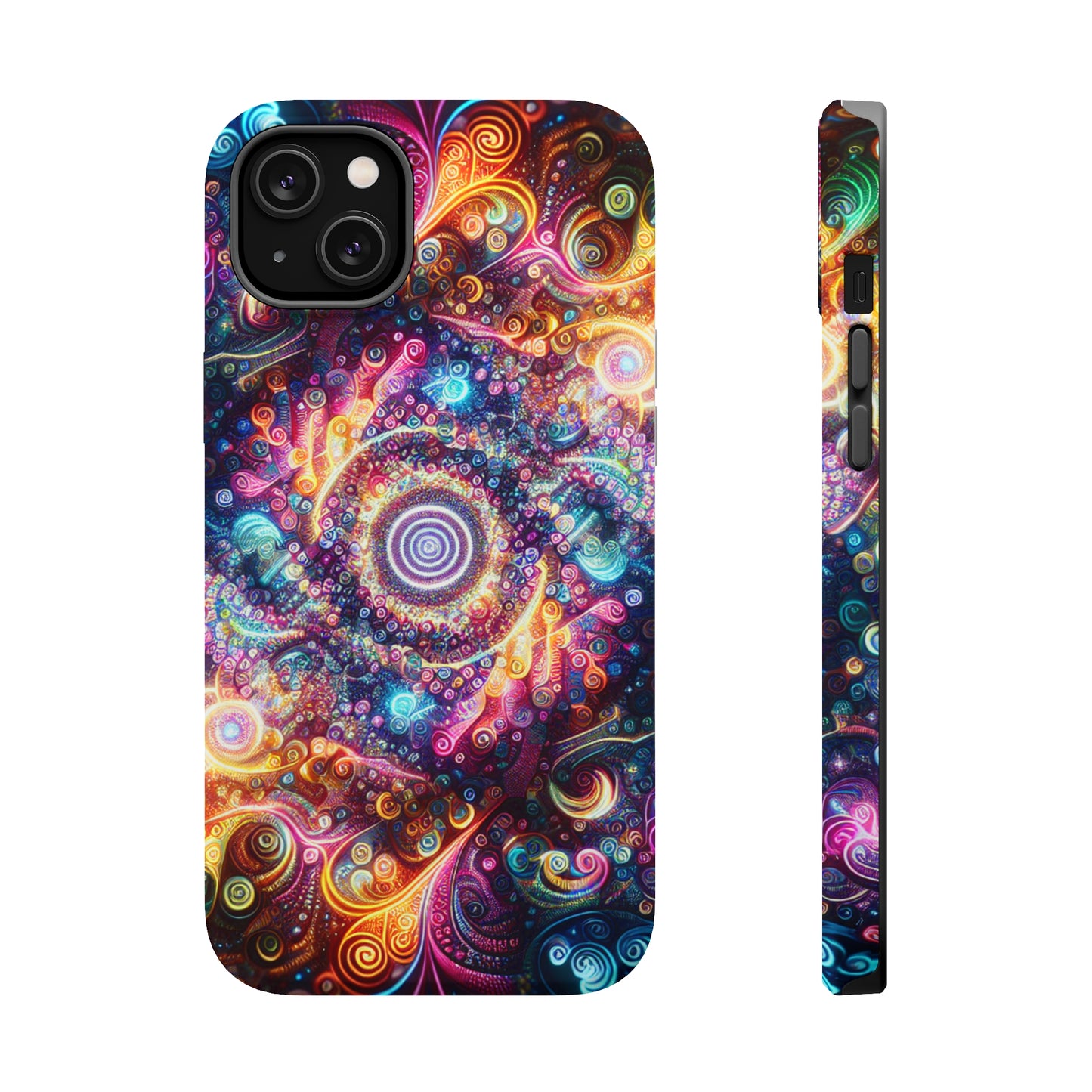 Cosmic Chromatic Mirage. Neon Trippy Infinity Patterns Premium Art Magsafe Magnet Tough IPhone 13 14 15 Pro Plus Max and Mini in Matte and Glossy Phone cases
