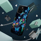"Neon Dreamscape" Neon Butterflies and Mushrooms Premium Art Magsafe Magnet Tough IPhone 13 14 15 Pro Plus Max and Mini in Matte and Glossy Phone cases