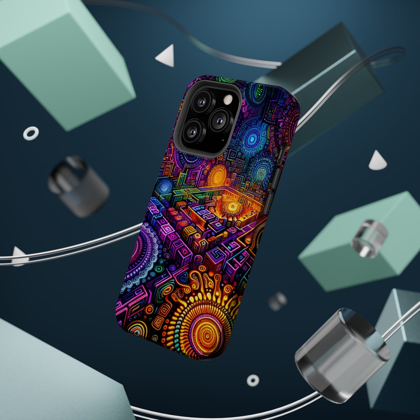 Vivid Voyage of Infinity Neon Splendor. Neon Trippy Infinity Patterns Premium Art Magsafe Magnet Tough IPhone 13 14 15 Pro Plus Max and Mini in Matte and Glossy Phone cases
