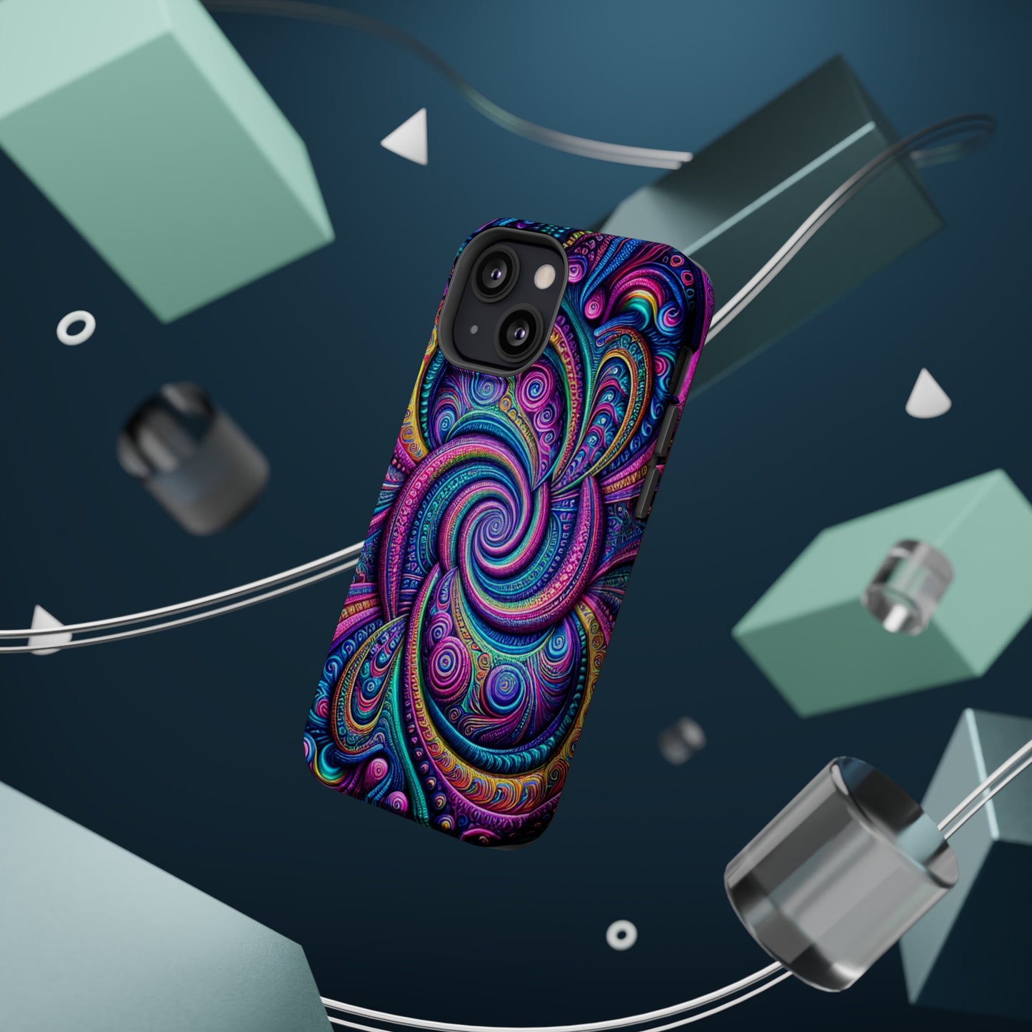 Cosmic Quasar Dreams. Neon Trippy Infinity Patterns Premium Art Magsafe Magnet Tough IPhone 13 14 15 Pro Plus Max and Mini in Matte and Glossy Phone cases