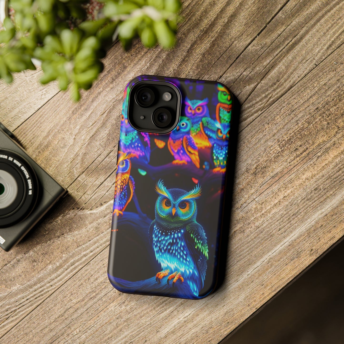 Glowing Neon Clan. Neon Owls Premium Art Magsafe Magnet Tough IPhone 13 14 15 Pro Plus Max and Mini in Matte and Glossy Phone cases