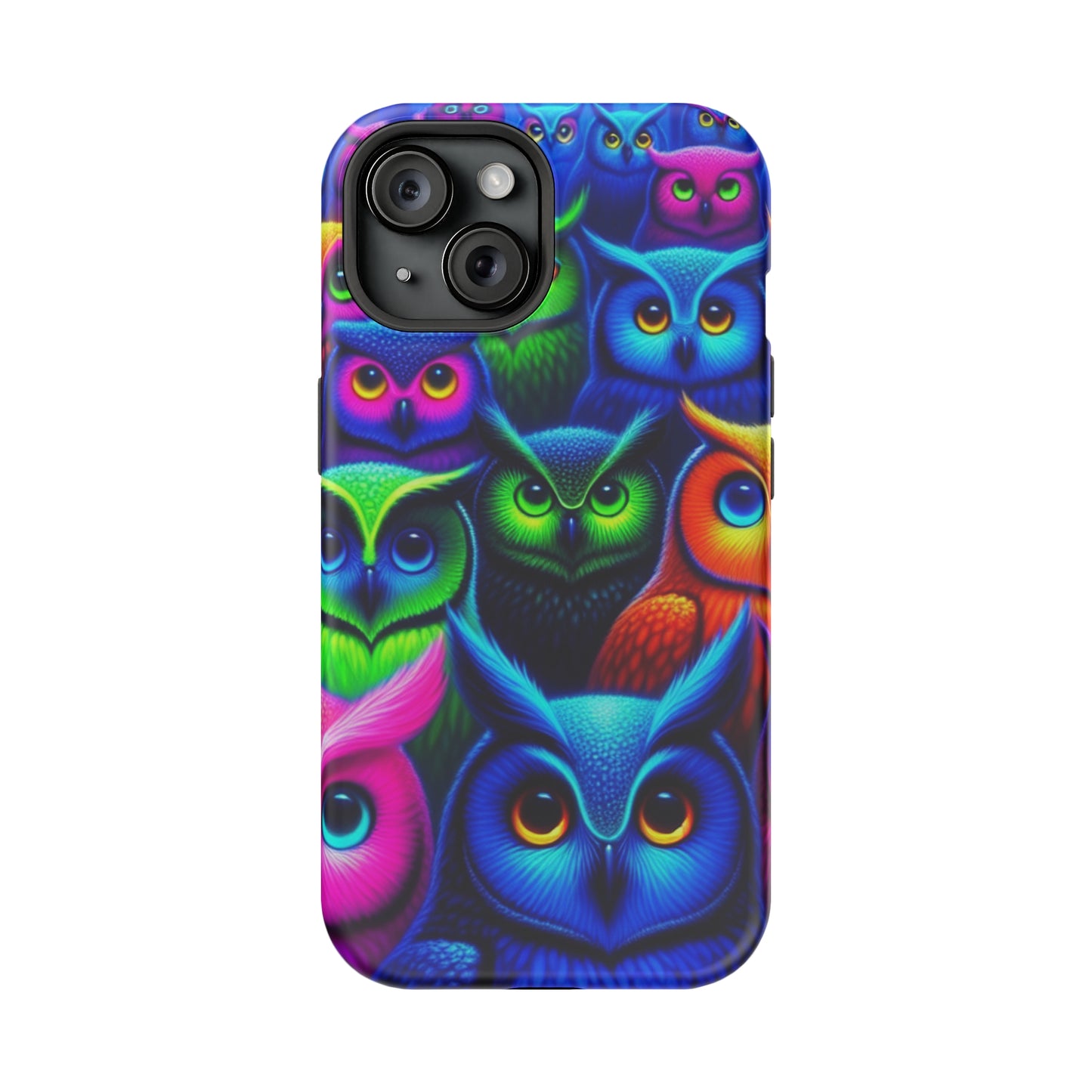 Neon Owlish Delight. Neon Owls Premium Art Magsafe Magnet Tough IPhone 13 14 15 Pro Plus Max and Mini in Matte and Glossy Phone cases