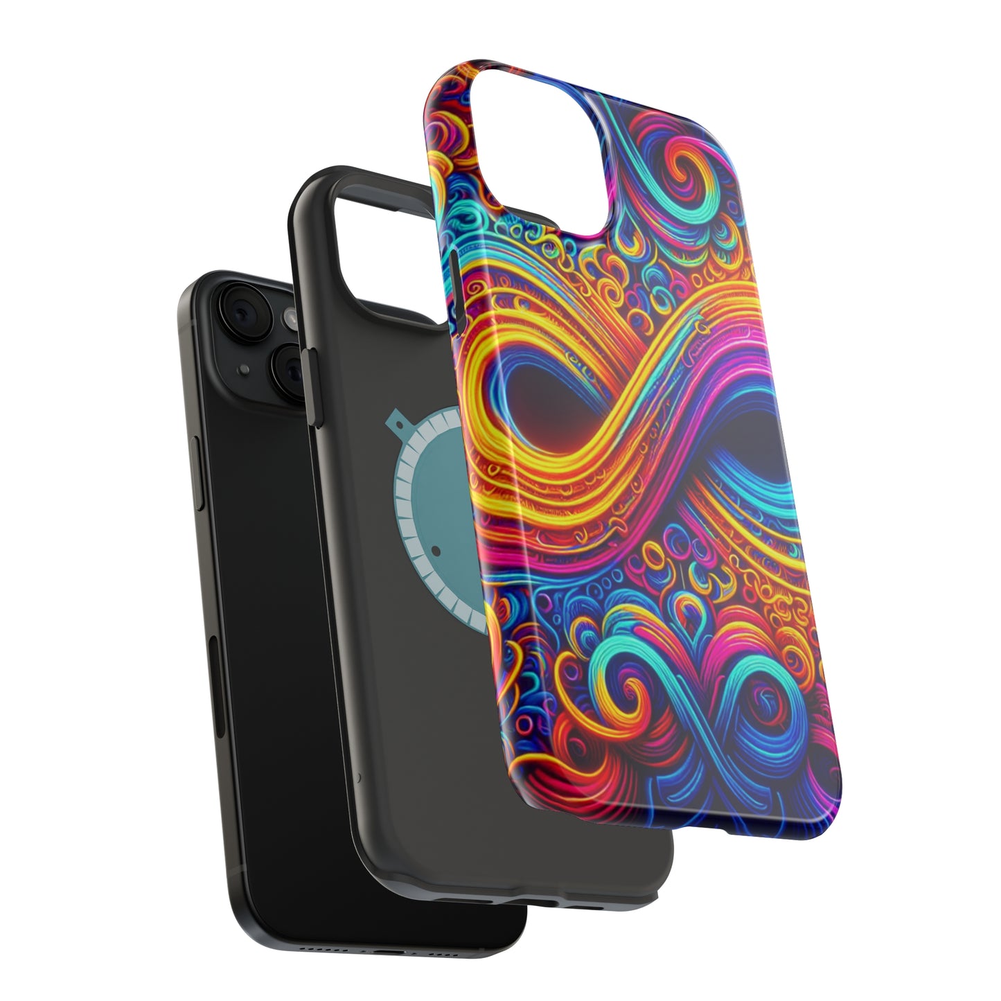 ElectroFractal Fluorescence. Neon Trippy Infinity Patterns Premium Art Magsafe Magnet Tough IPhone 13 14 15 Pro Plus Max and Mini in Matte and Glossy Phone cases