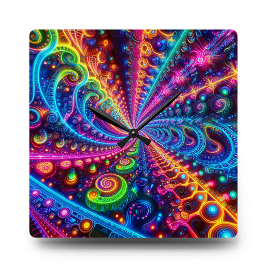 "Infinite Neon Reflection" Infinity Patterns Art Acrylic Clock