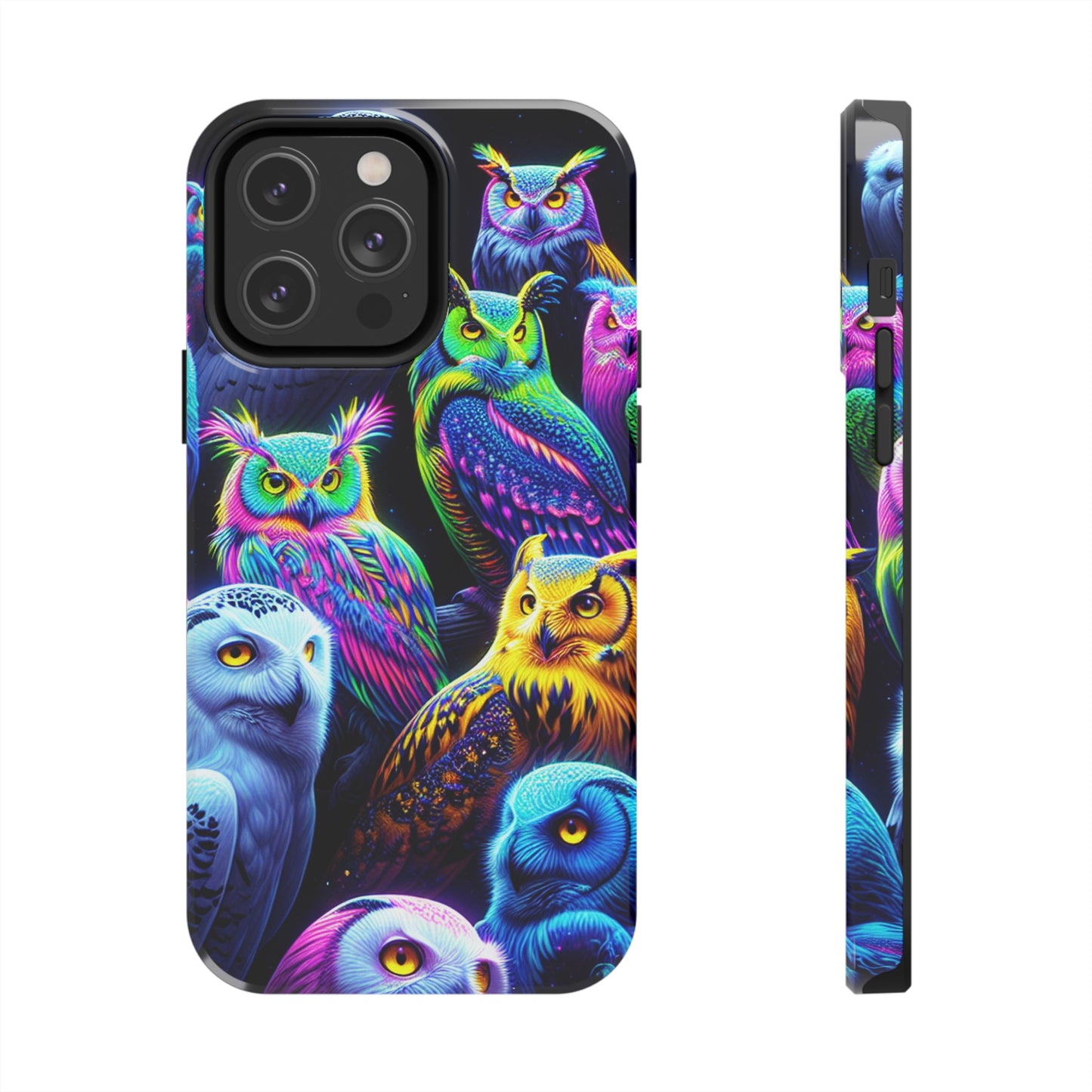 'Flock of Electric Flamses' NEON Owls Tough Phone Case