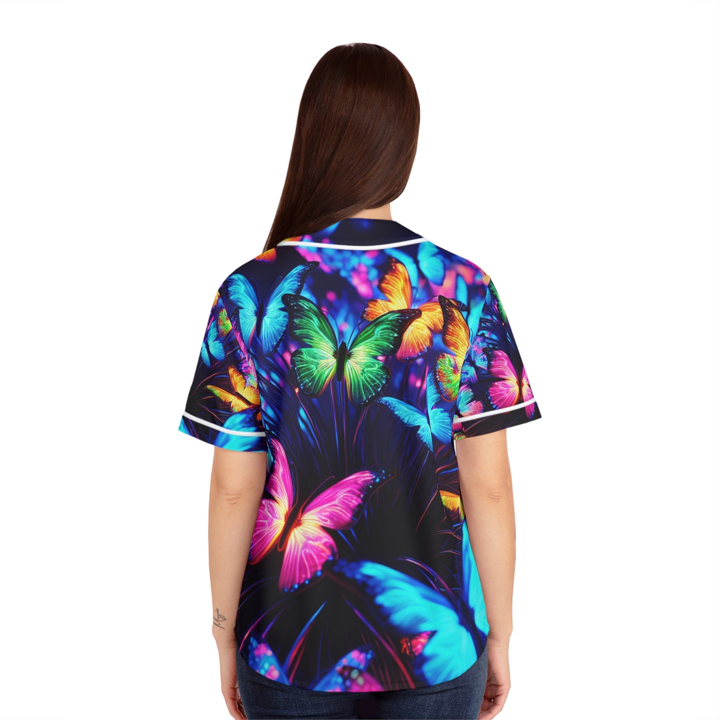 "Vibrant Neon Flutterby Dance" Neon Butterflies Womans Jersey
