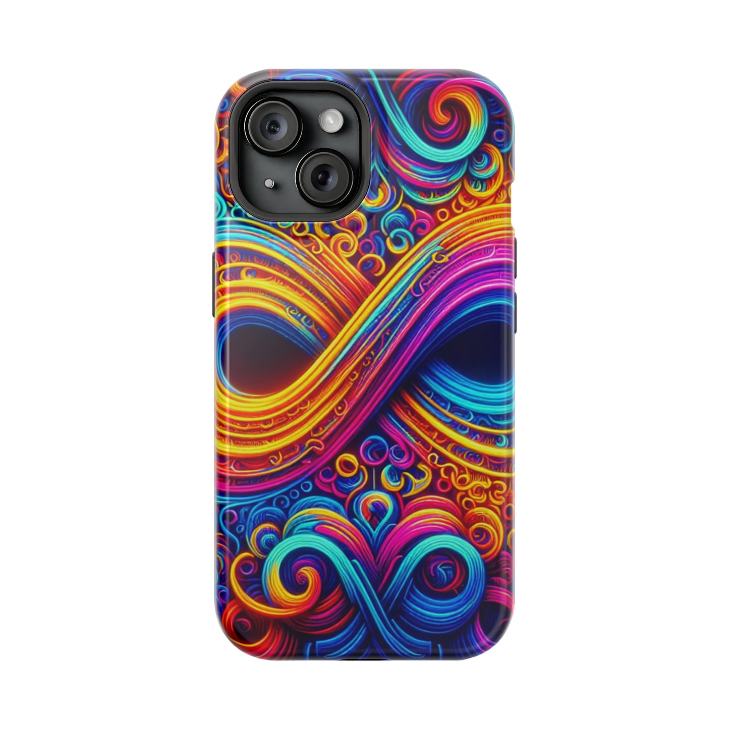 ElectroFractal Fluorescence. Neon Trippy Infinity Patterns Premium Art Magsafe Magnet Tough IPhone 13 14 15 Pro Plus Max and Mini in Matte and Glossy Phone cases