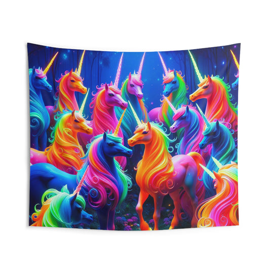 "Magical Neon Splendor" NEON Unicorns Art Tapestry