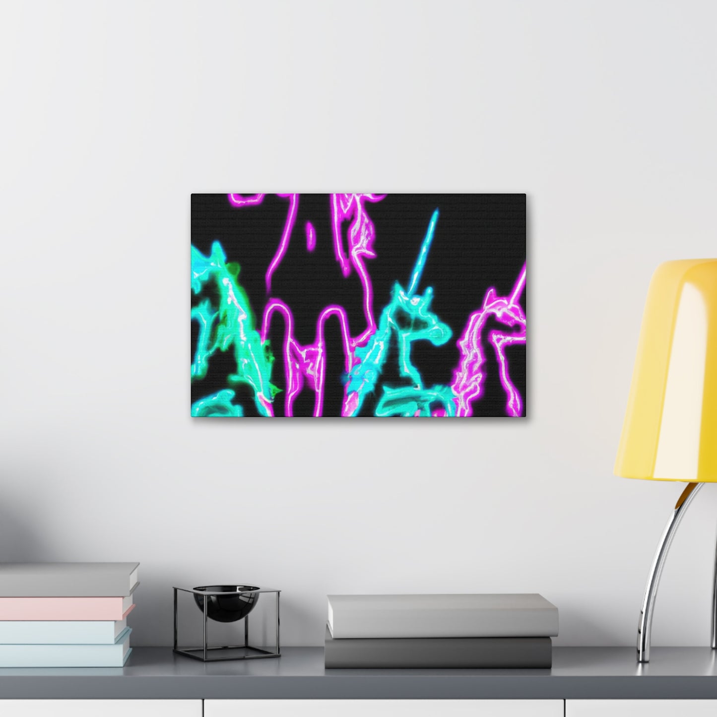 "Neon Paradise: A Unicorn Escapade" NEON Unicorns Art Canvas