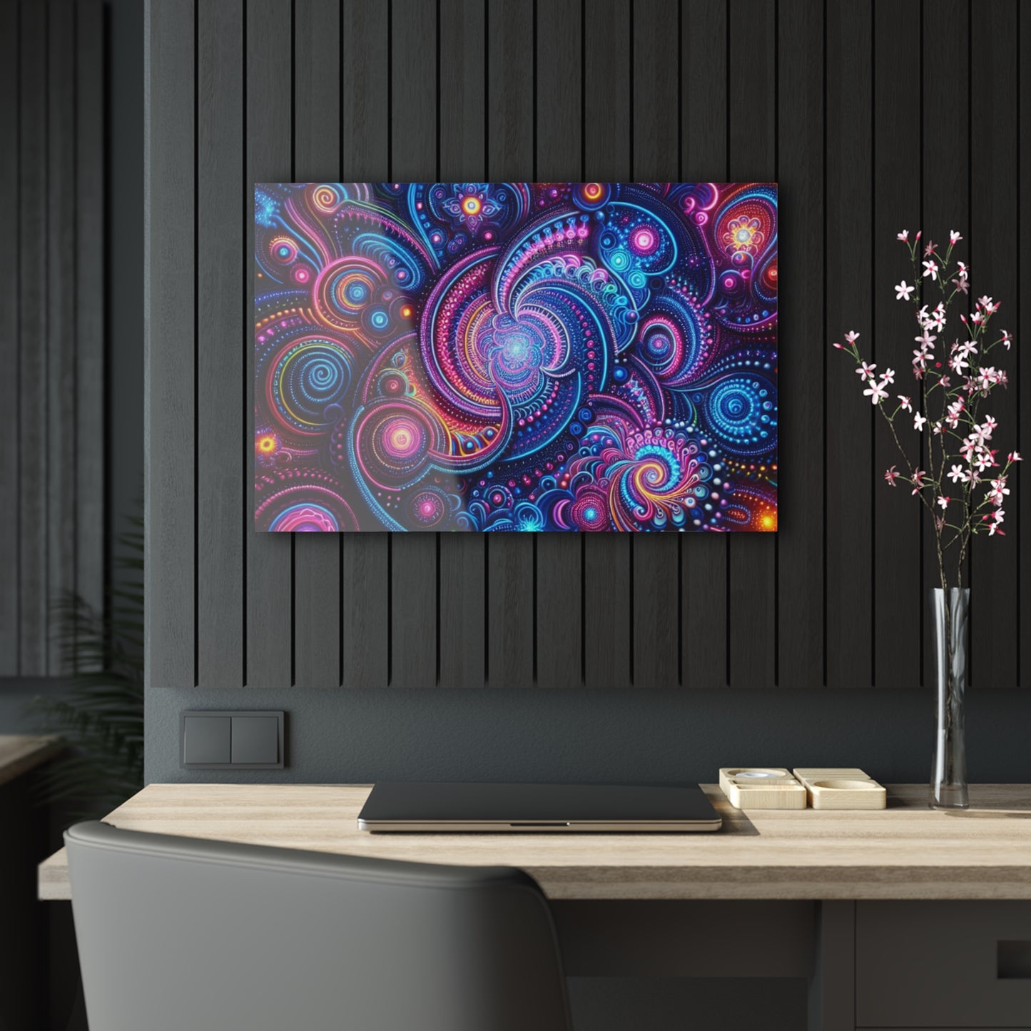 Hypno-Neon Vortex. Trippy infity Pattern 1/4" Glossy Acrylic Art