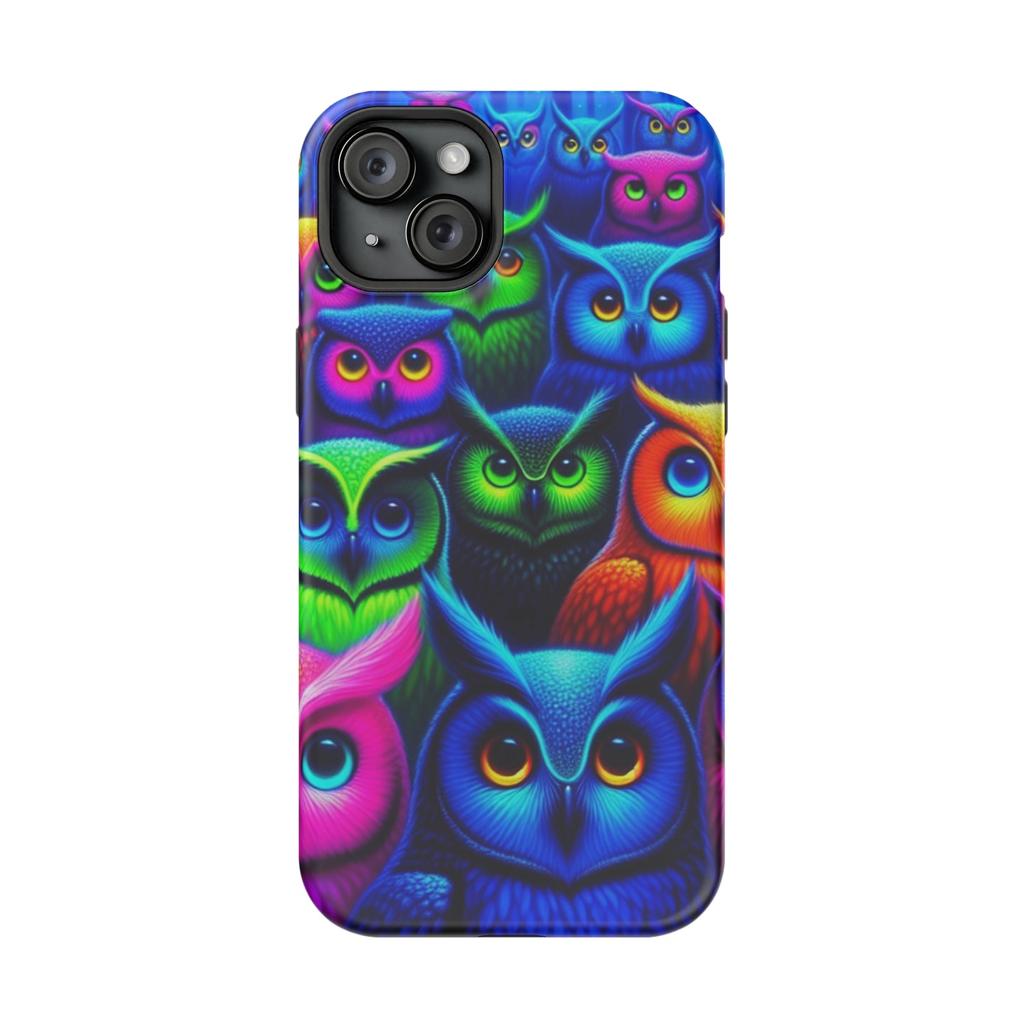 Neon Owlish Delight. Neon Owls Premium Art Magsafe Magnet Tough IPhone 13 14 15 Pro Plus Max and Mini in Matte and Glossy Phone cases