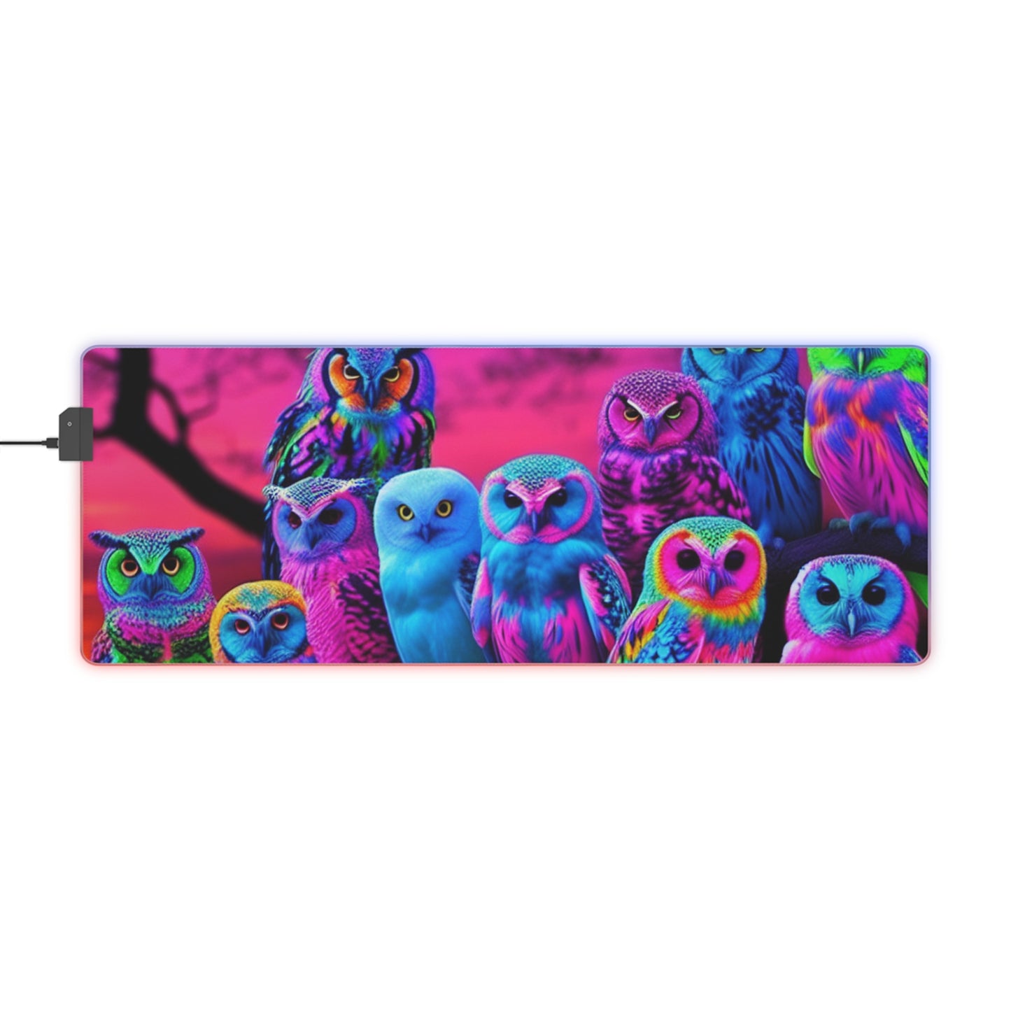 "Neon Nocturnal Splendor" NEON Owls Art LED Mousepad