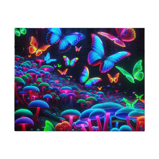 Neon Flutterflies. - Neon Butterflies and Mushrooms Puzzle 30, 110, 252, and 1000 Pieces