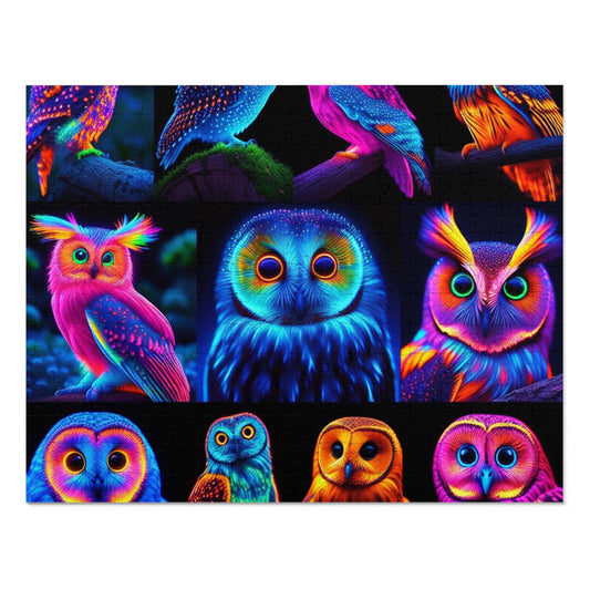 "Neon Nocturne" - Neon Owls Puzzle