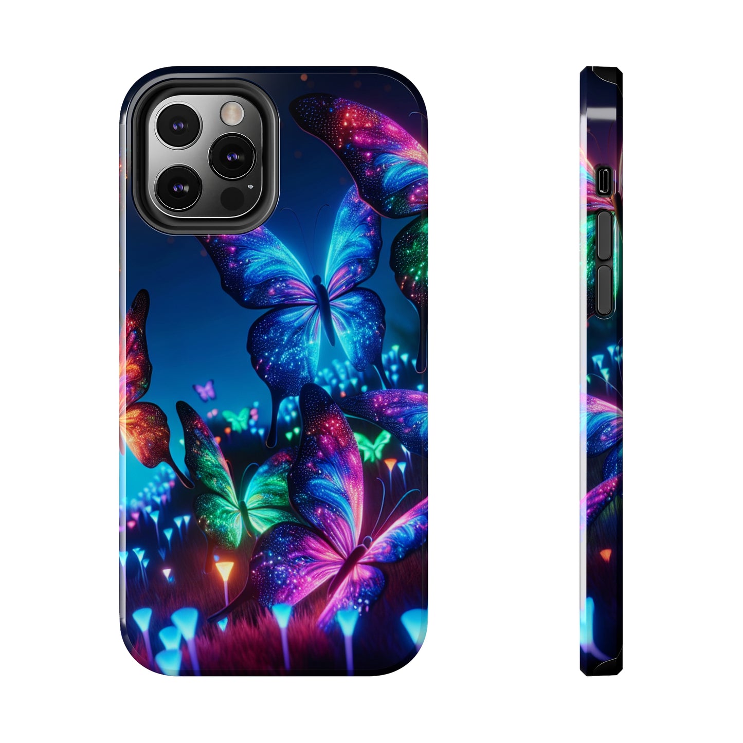"Electric Morpho Rain" NEON Butterflies Tough Phone Case Iphone  7 8 9 10 11 12 13 14 SE X XR XS Pro Max Mini Plus