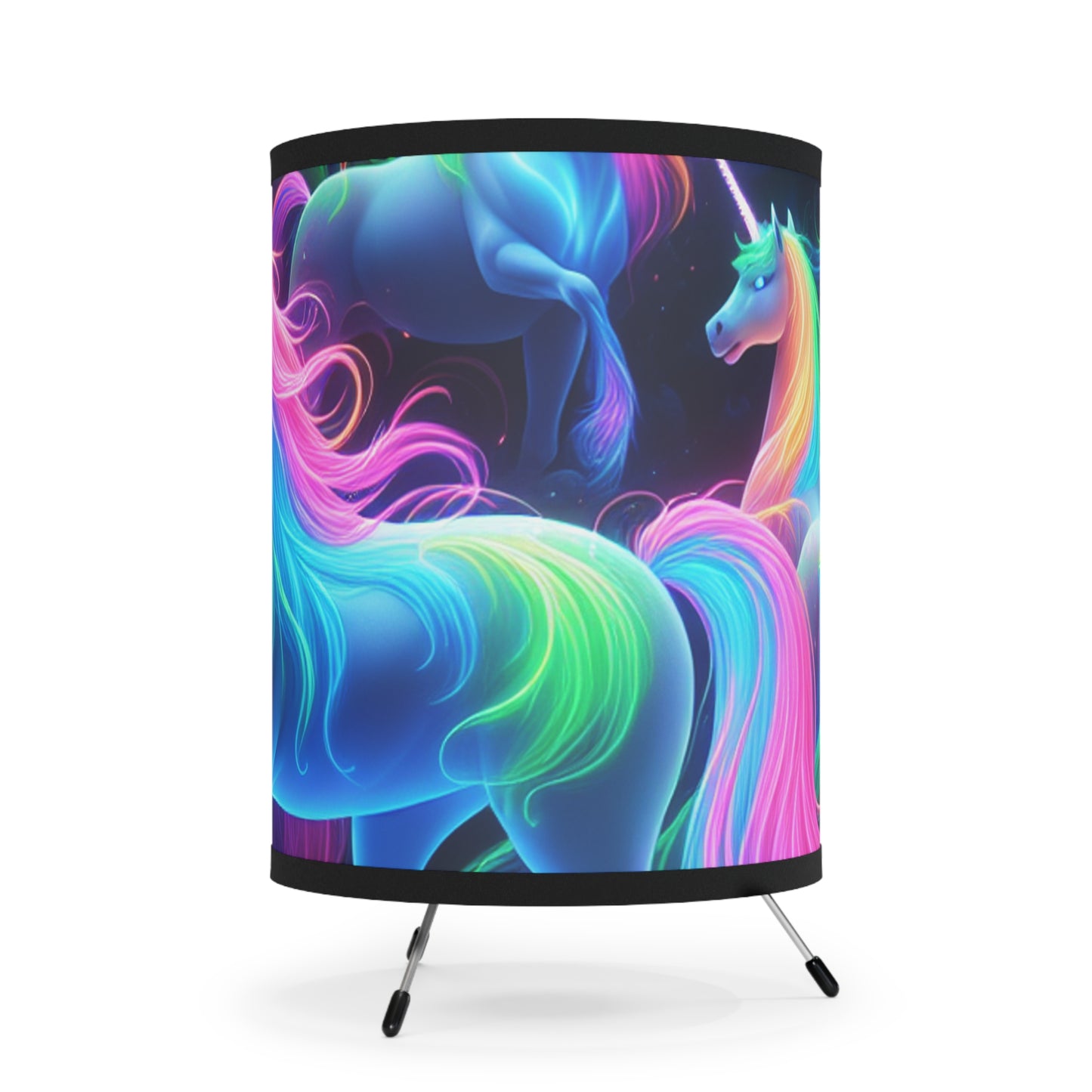 "Neon Rainbow Splendor" - NEON Unicorns Art Tripod Lamp