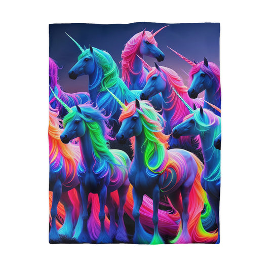 Gian Lorenzo Bernini - NEON Unicorns Microfiber Duvet Cover