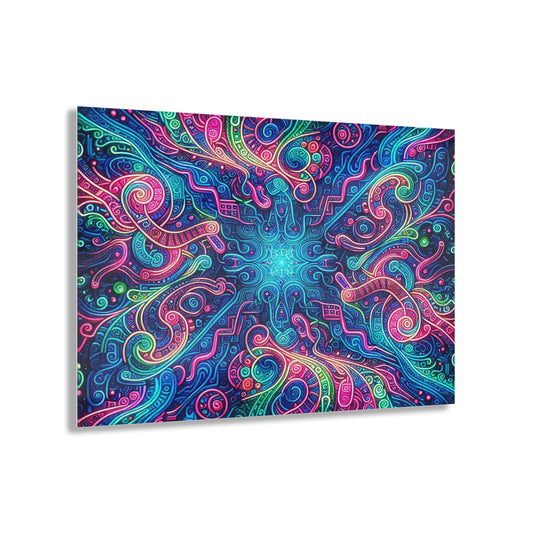 Infinite Tilted Prismatic Neon Transcendence. Trippy infity Pattern 1/4" Glossy Acrylic Art