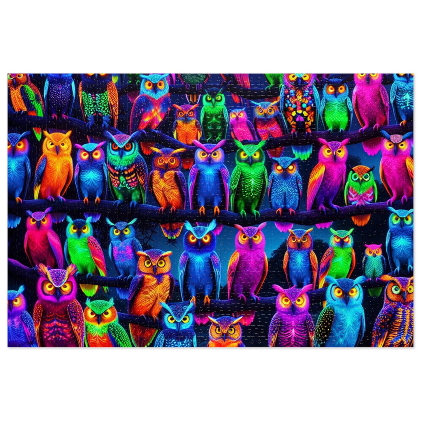 "Neon Owl Party" - Neon Owls Puzzle 30, 110, 252, and 1000 Pieces