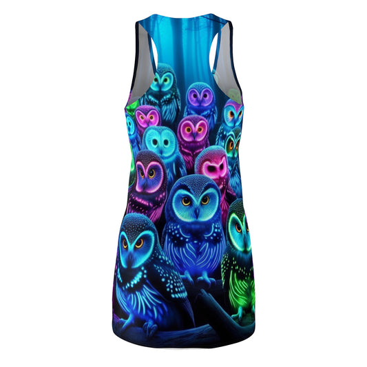 "Neon Night Watch" Neon Owls Racerback Dress