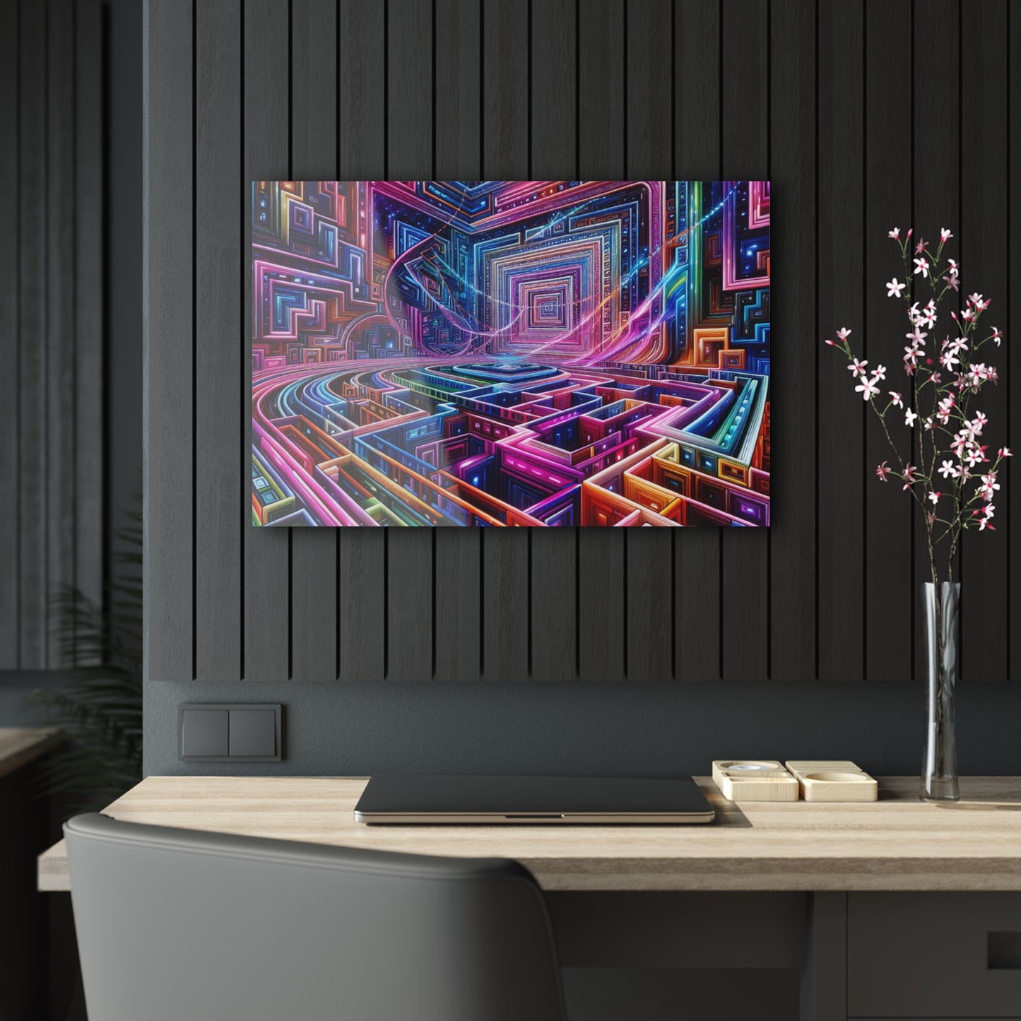 Neon Liminiscence Trippy infity Pattern 1/4" Glossy Acrylic Art