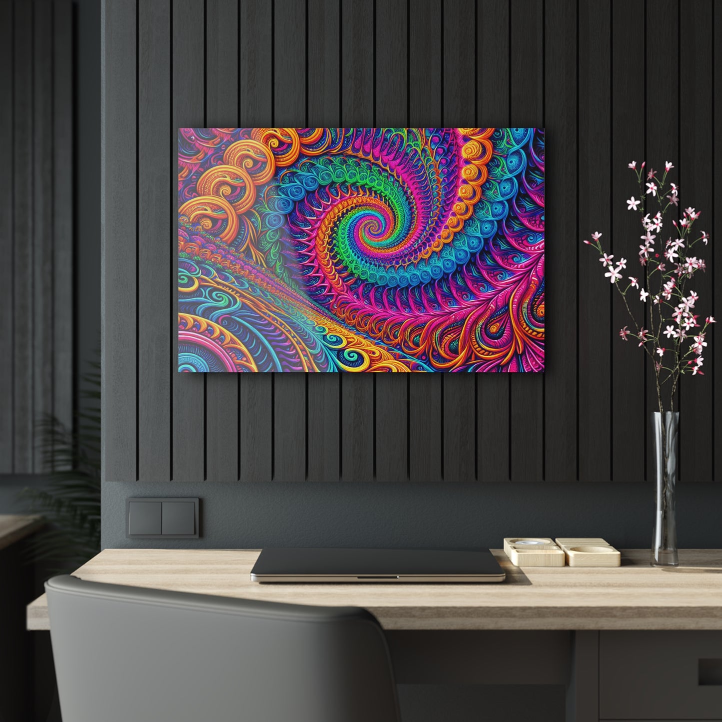 Radiant Techno Celestial Maze. Trippy infity Pattern 1/4" Glossy Acrylic Art