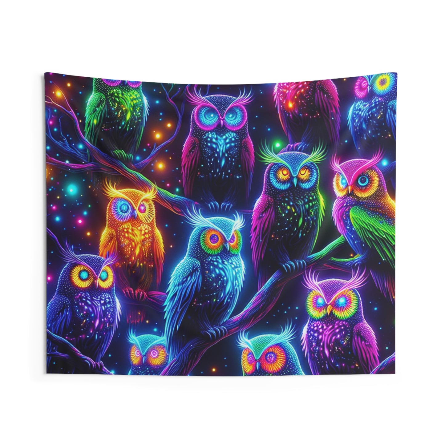 Night Glo Owls. NEON Owls Art Tapestry