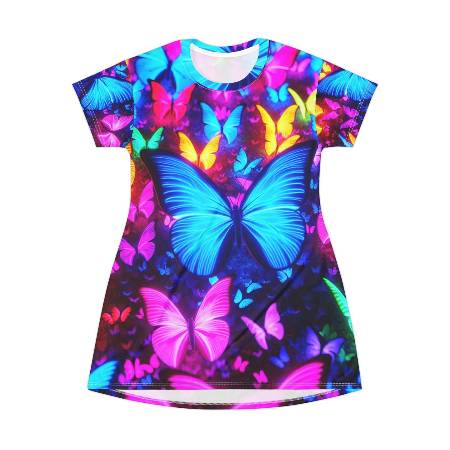 "Neon Butterflies in Flight" Neon Butterflies Womans T Shirt Dress