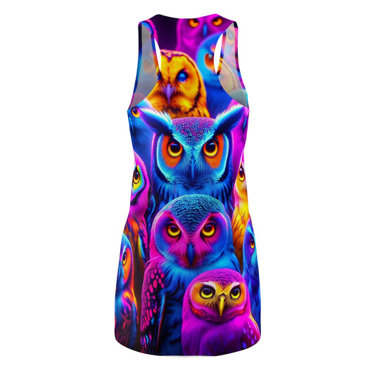"Owlet Glo'Glow" Neon Owls Racerback Dress