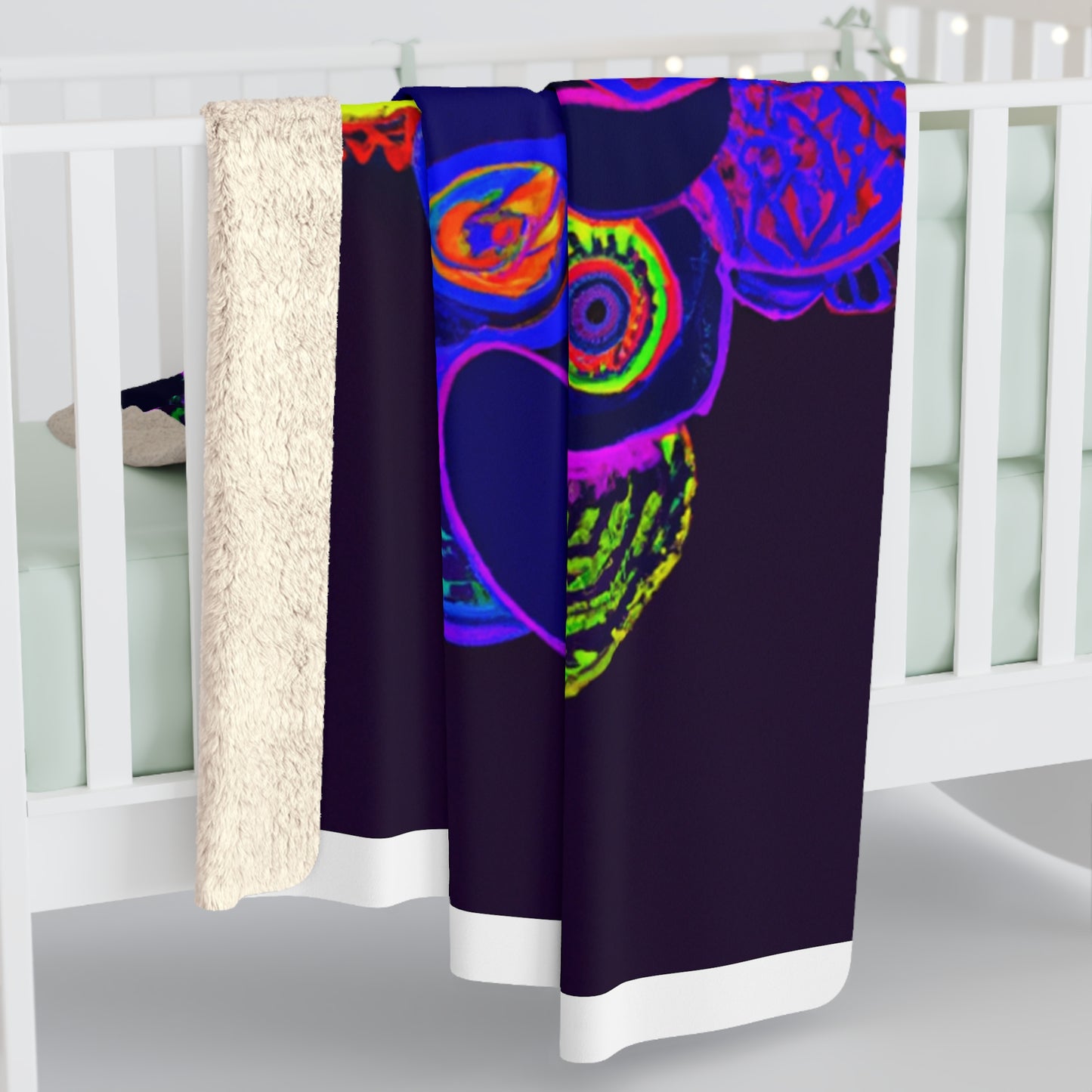 "Owls in Neon Splendor" - NEON Owls Art Sherpa Blanket