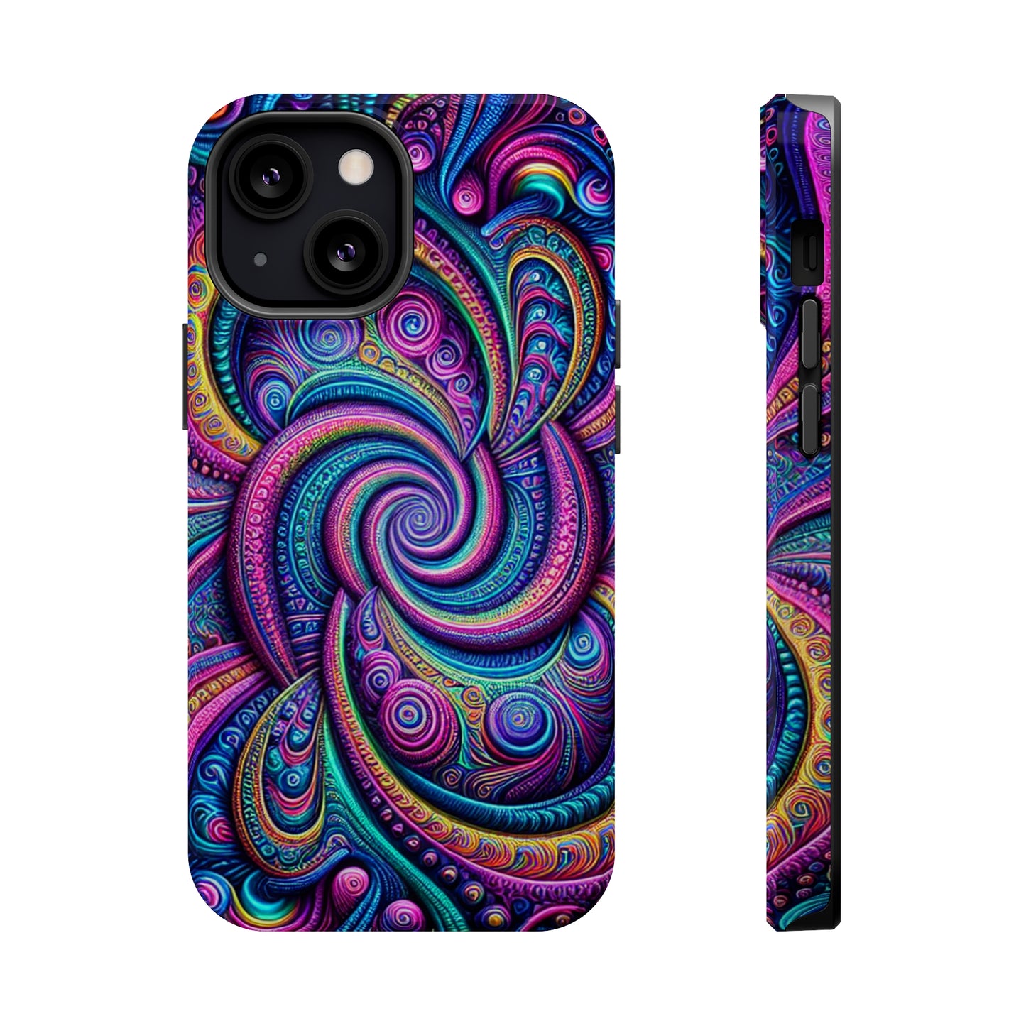 Cosmic Quasar Dreams. Neon Trippy Infinity Patterns Premium Art Magsafe Magnet Tough IPhone 13 14 15 Pro Plus Max and Mini in Matte and Glossy Phone cases