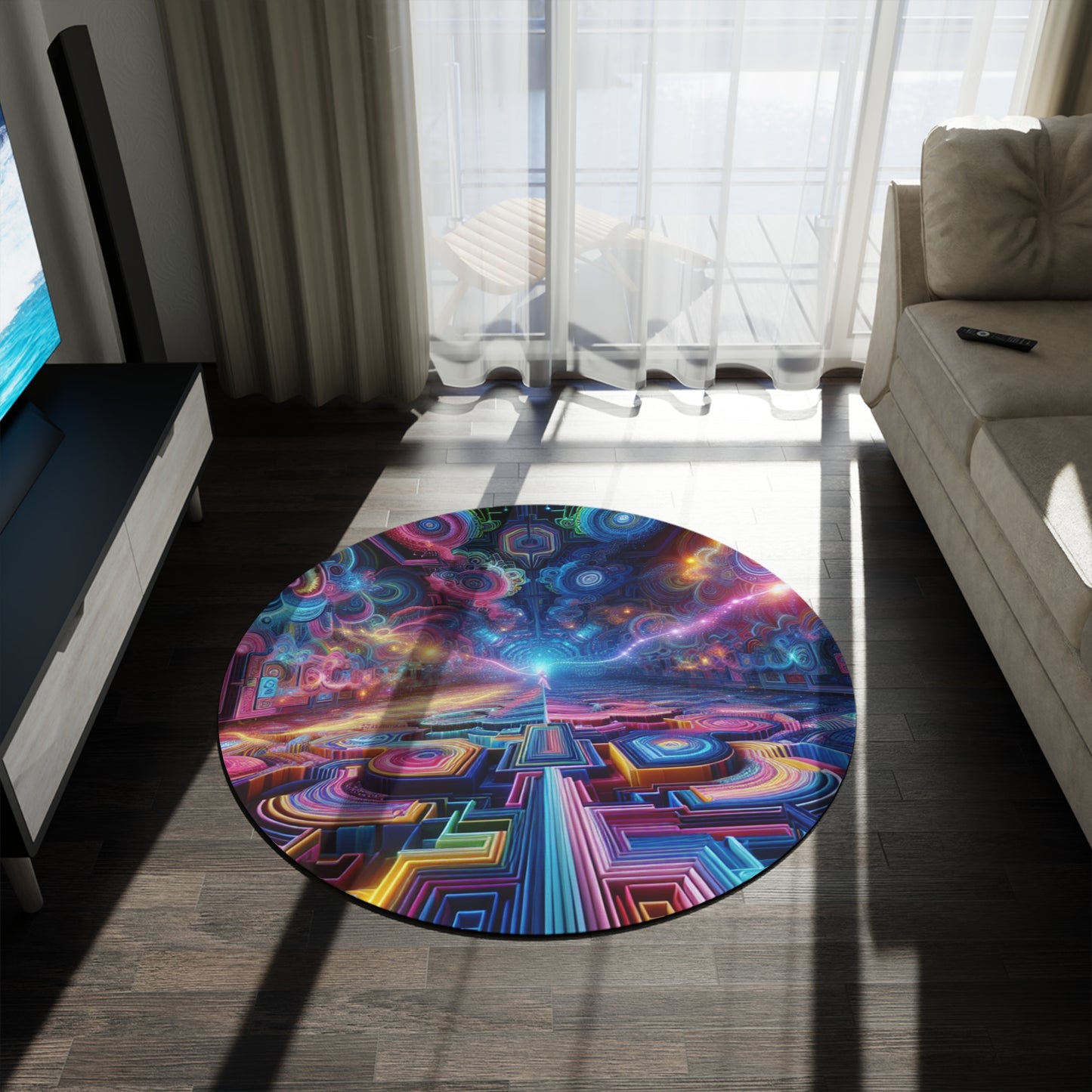 Interstellar Spiral Spectrum. Infinity Patterns Round Rug