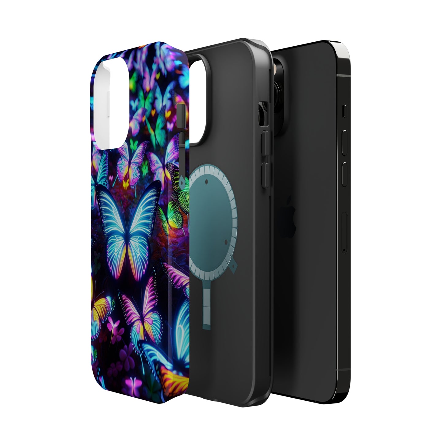 "Neon Butterflies in the Night Sky" Neon Butterflies Premium Art Magsafe Magnet Tough IPhone 13 14 15 Pro Plus Max and Mini in Matte and Glossy Phone cases