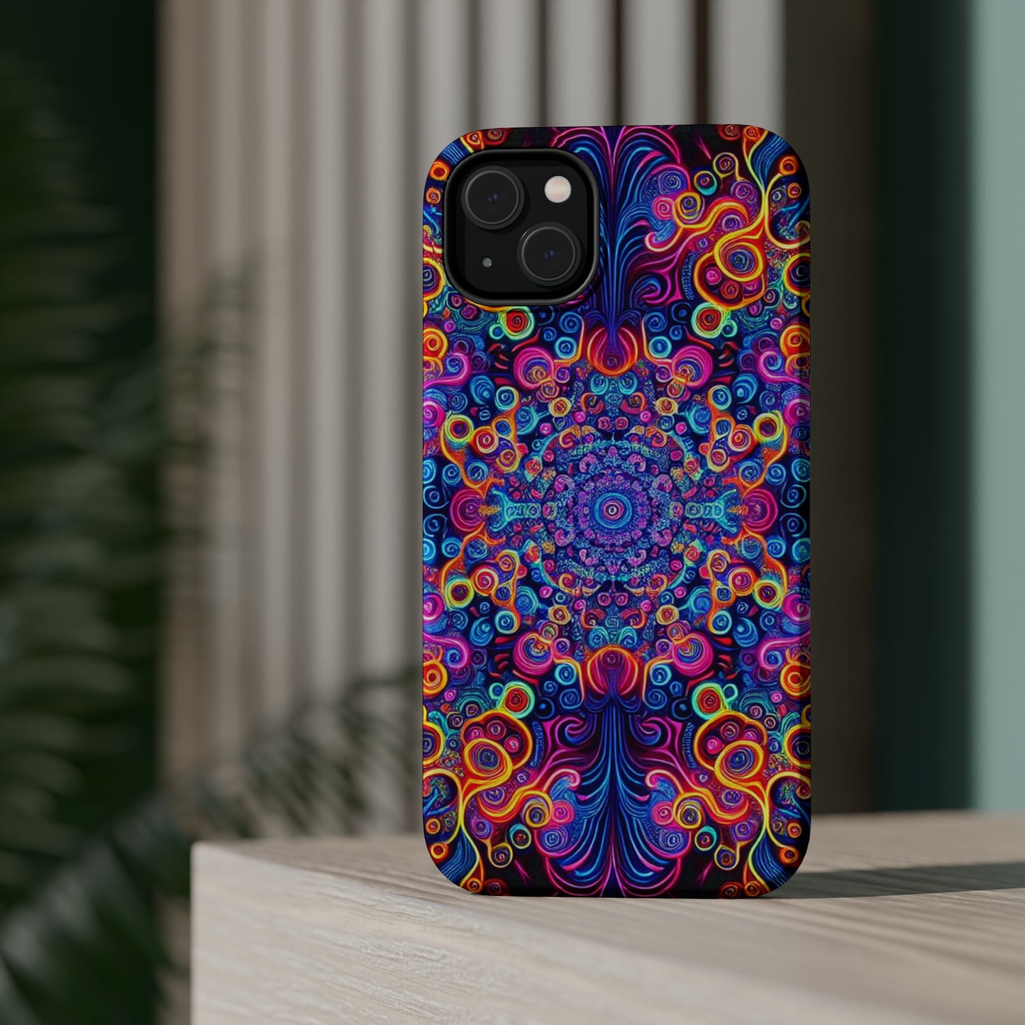 Vibrant Infinity Aurora. Neon Trippy Infinity Patterns Premium Art Magsafe Magnet Tough IPhone 13 14 15 Pro Plus Max and Mini in Matte and Glossy Phone cases