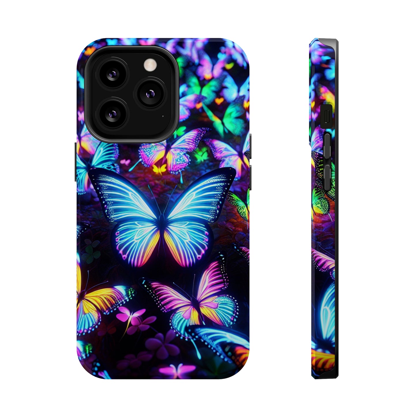 "Neon Butterflies in the Night Sky" Neon Butterflies Premium Art Magsafe Magnet Tough IPhone 13 14 15 Pro Plus Max and Mini in Matte and Glossy Phone cases
