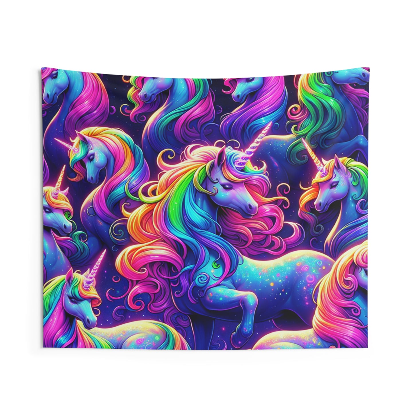 "Unicorn's Electric Dream" NEON Unicorns Art Tapestry
