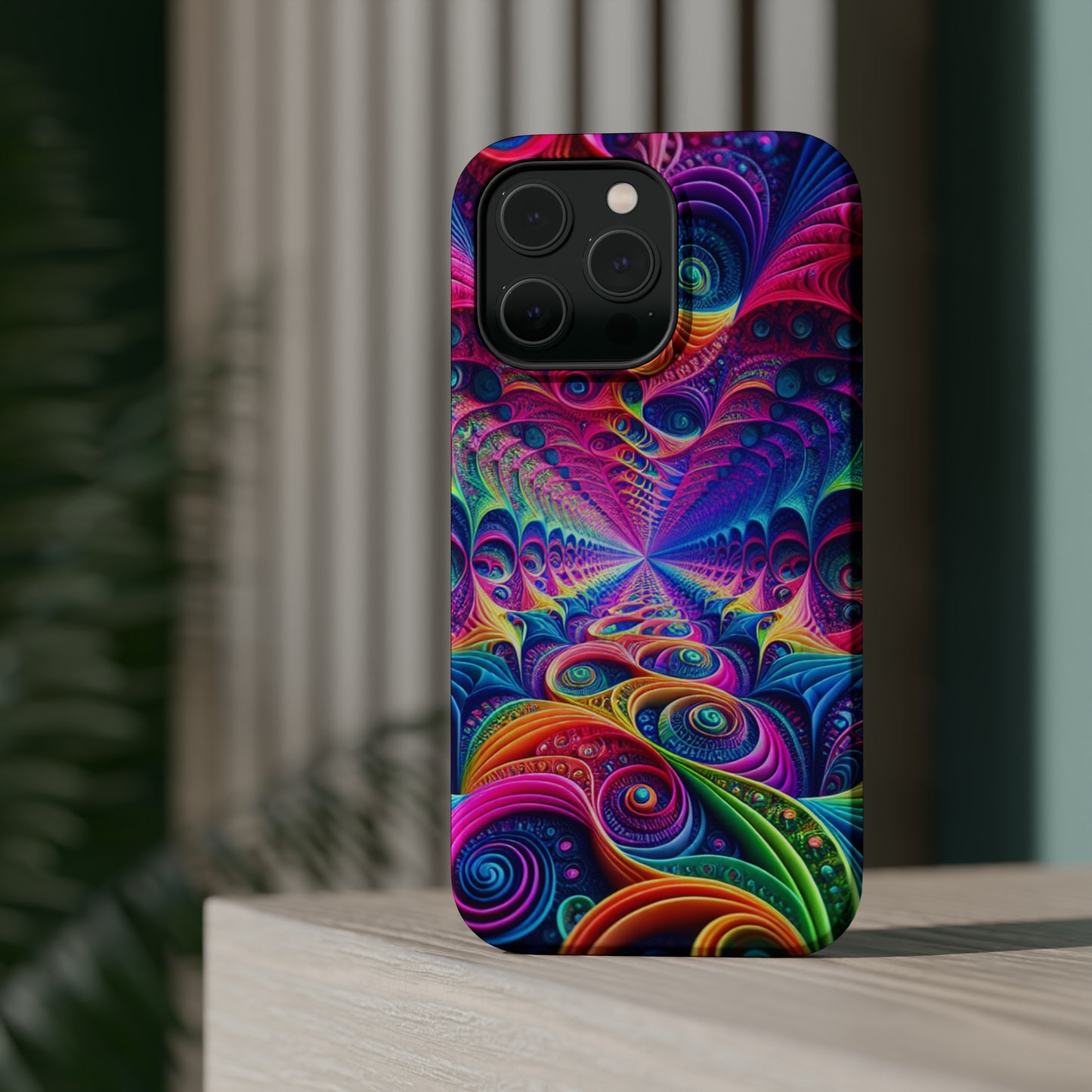 Cosmic Electric Rainbow Frenzy. Neon Trippy Infinity Patterns Premium Art Magsafe Magnet Tough IPhone 13 14 15 Pro Plus Max and Mini in Matte and Glossy Phone cases