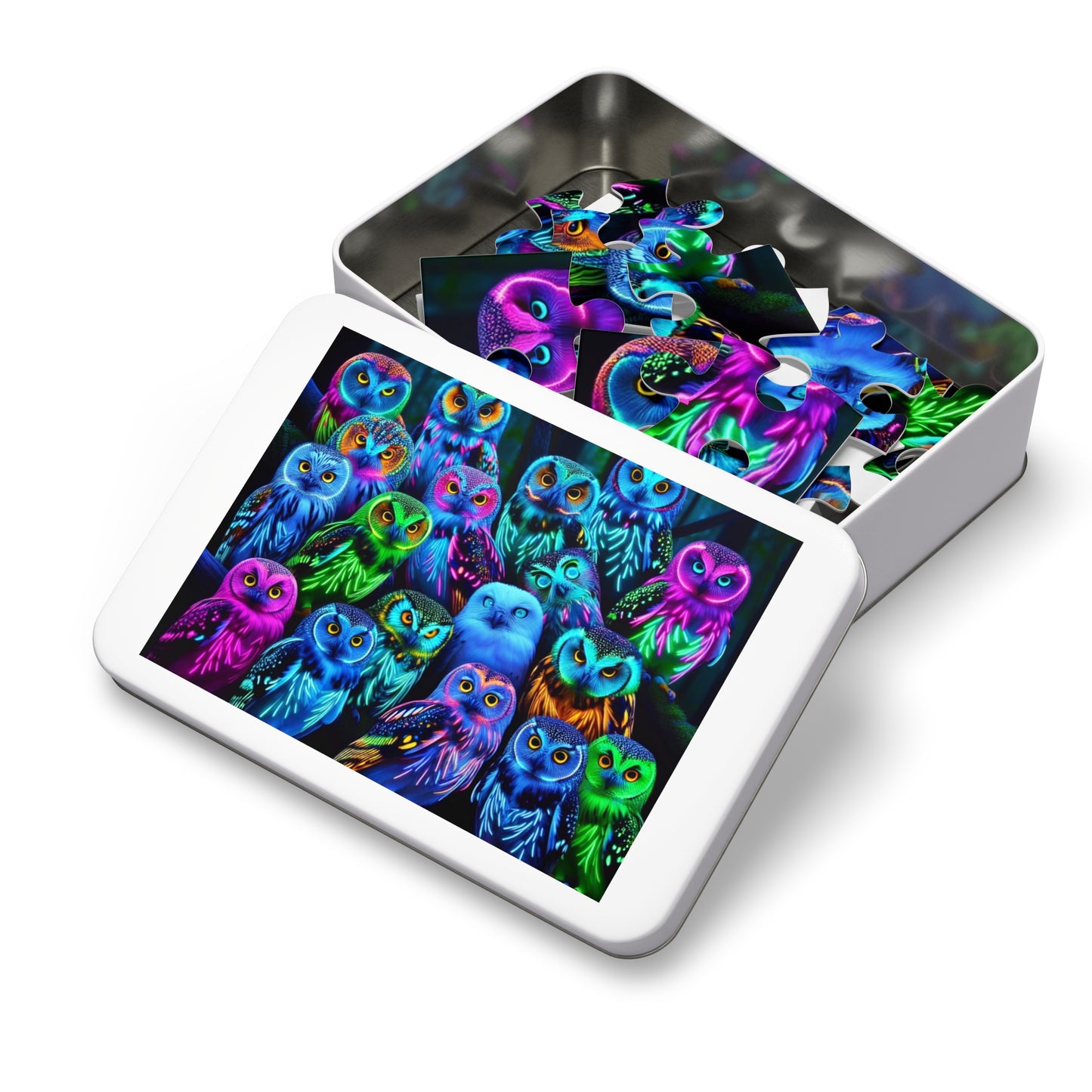 NeonOwlGather. - Neon Owls Puzzle 30, 110, 252, and 1000 Pieces