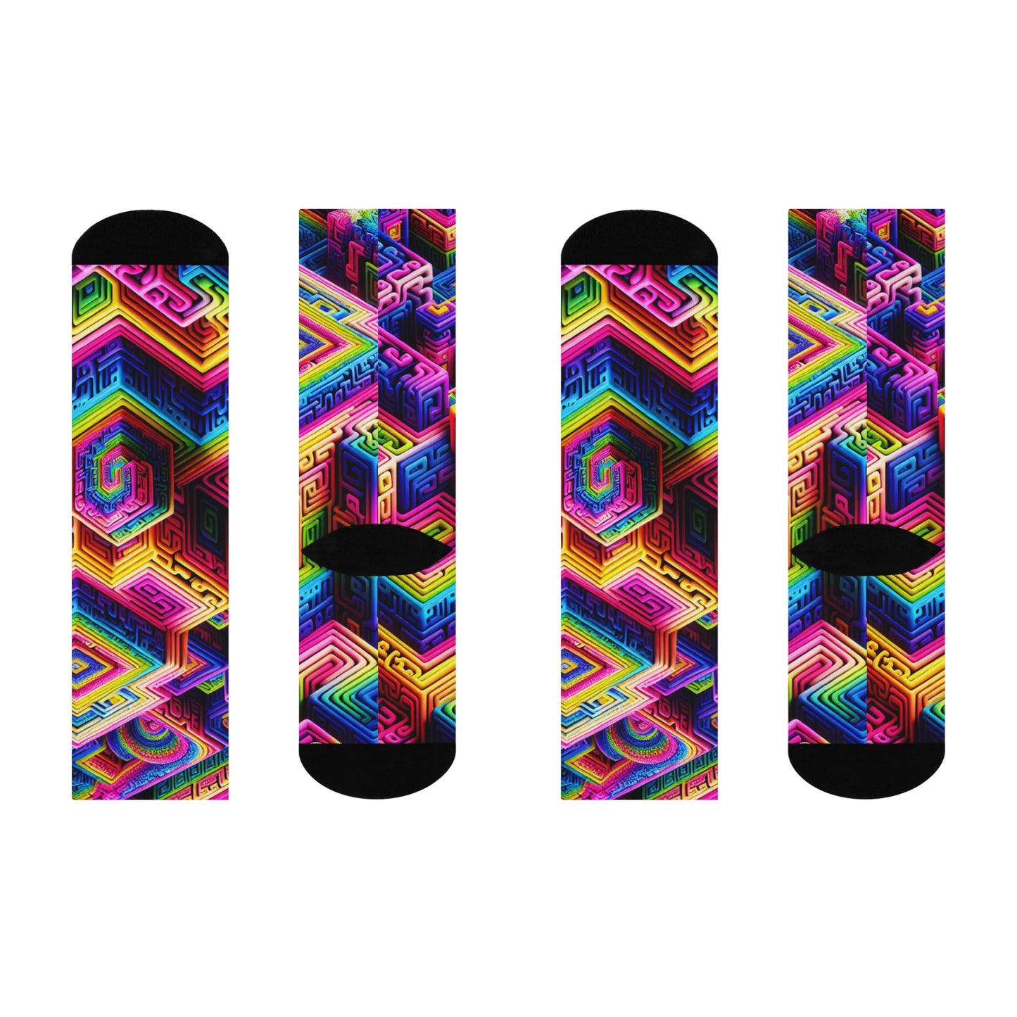 Vibrant Neon Infinity Dreamscapes Trippy Cushioned Crew Socks